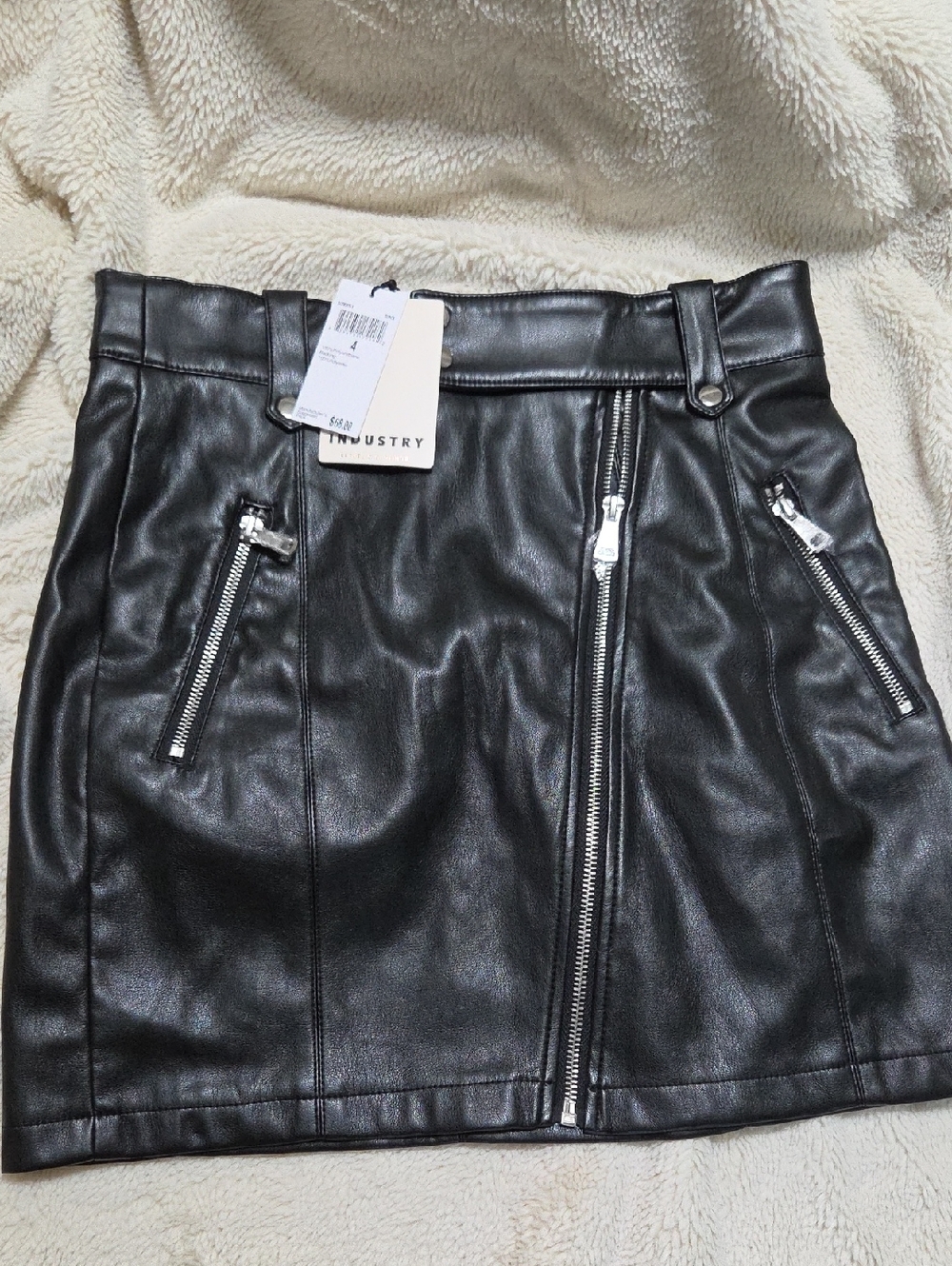 Black Faux Industry  Leather Mini Skirt with Silver Zippers Size 4